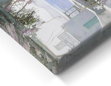 Картина на полотні STYLER 60 x 80 см I Жінка в літньому капелюсі Середземноморський прибережний пейзаж I Вітальня, спальня, офіс I Настінна прикраса з морським колоритом I Зроблено в Європі (80Д x 60Ш см, стіл)