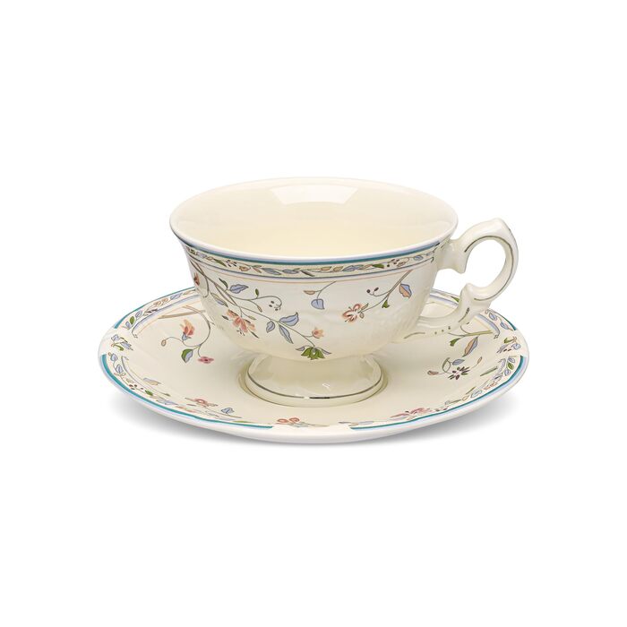 Набір чашок та блюдець Fanquare з вінтажним квітковим візерунком, кістяний фарфор, для еспресо, капучино та кави, з блюдцем та ложкою, подарунок для вечірки (синій)