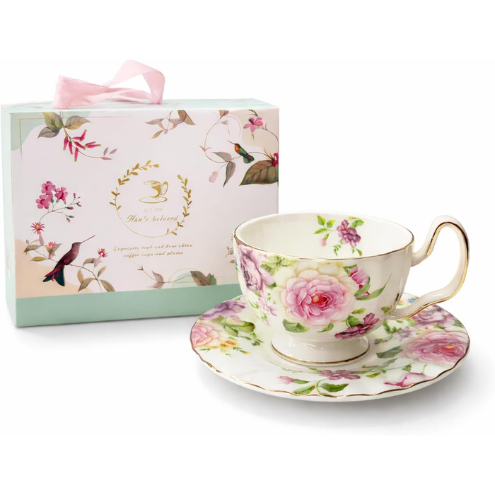 Керамічна чайна чашка з блюдцями та ложкою 200 мл AHKALVTE