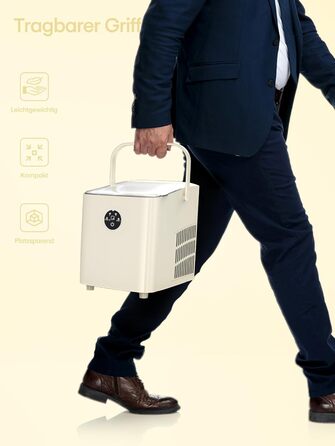 Льодогенератор FOHERE 14 кг 24 години, 8 кубиків льоду за 6 хвилин, 2 розміри кубиків льоду, самоочисний льодогенератор з ручкою, льодосборником та кошиком, льодогенератор для вечірки, офісу, автофургона (білий)