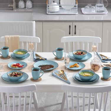 Столовый сервиз из керамогранита, набор посуды vancasso MODA, винтажный внешний вид, комбинированный сервиз из 40 предметов с 8 тарелками, тарелками для тортов, суповыми тарелками, мисками и чашками каждая (синий, комбинированный сервиз из 20 предметов)