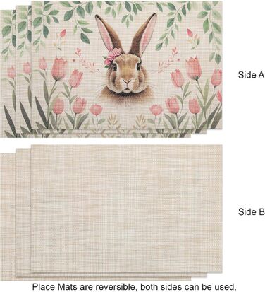 Двосторонні килимки для серветок, що миються, набір із 6 шт. , пасхальні яйця з квітами, прикраса столу з мультяшним кроликом, пасхальні, весняні, бенкетні килимки, декор для святкової вечірки, сезонні килимки, бежевий (світло-коричневий 7)