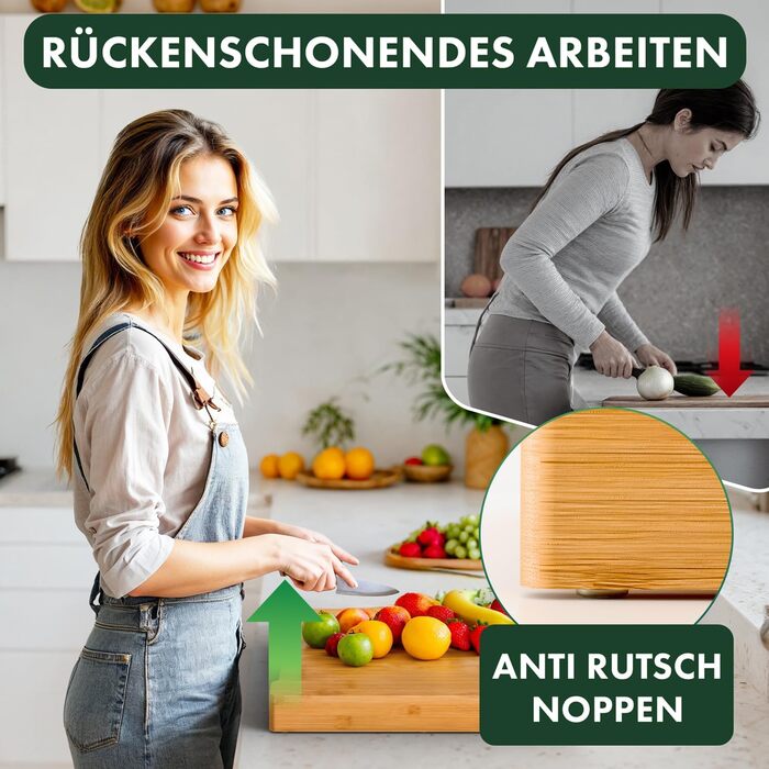 Бамбукова обробна дошка 40 x 28,5 см з 3 лотками для збору з нержавіючої сталі Blumtal