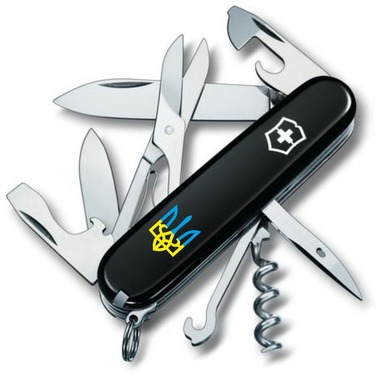 Нож Victorinox Climber Ukraine 91мм/14funk/черный/Трезубец син-окт.