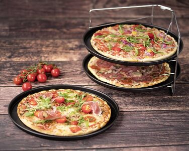 Набір для піци Zenker 4 шт. и, 3 деко для піци з підставкою, деко для випікання піци, кругле (Ø 29 см) і з покриттям, для 5 піц і тарт фламбе одночасно в духовці A 1 - Упаковка
