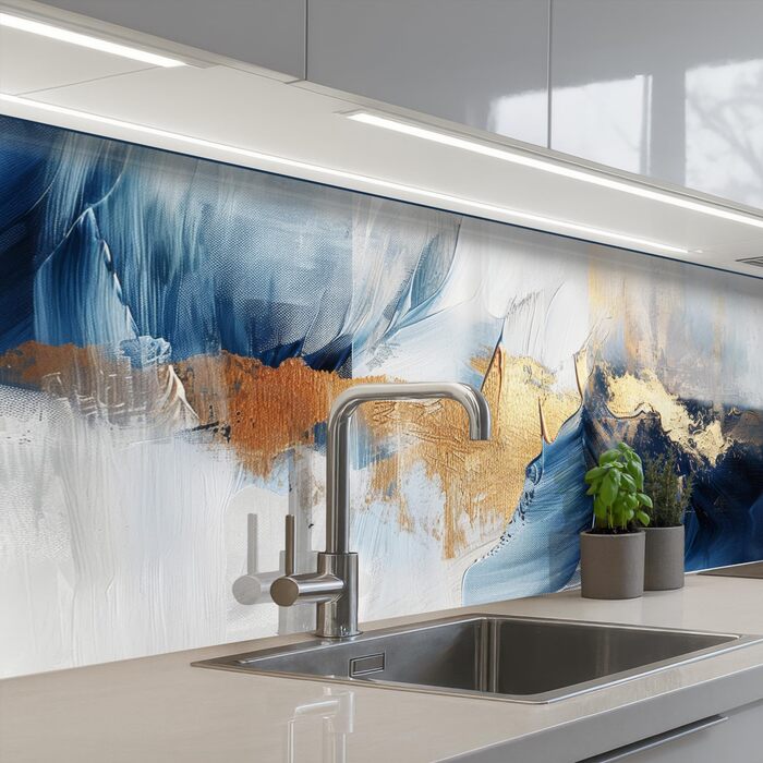 Кухонний фартух 60x80 см Самоклеючий настінний захисний екран для кухні Кухонний фартух Кухонні фасади Кухонні фартухи Кухонна стіна Вода - Пейзаж - (Золотисто-синій, 80 x 150 см)
