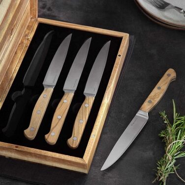 Набір ножів для стейків 4 шт. з ручками з тонкого оливкового дерева, 12,5 см Springlane Kitchen