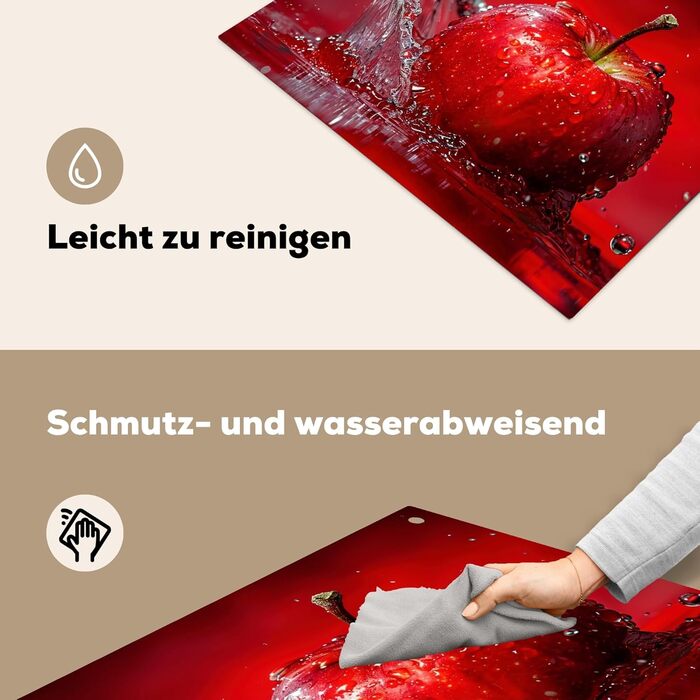 Фартух для плити, кухонний фартух, вініл, 78x52 см, декор для кухні, облицювання стіни, кришка для плити - сіро-чорна (яблуко - сплеск, 51,6Д x 57,6Ш см)