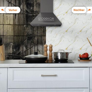 Стінові панелі IZODEKOR під мармур 60x120 см Фартух для кухні ПВХ-облицювання стін для кухні, ванної кімнати Бризкозахисний екран для кухні Водонепроникний та термостійкий (4 панелі, Golden Harmony)