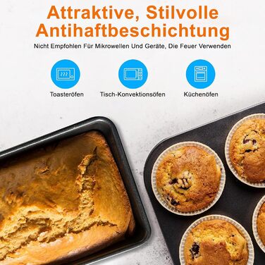 Набір форм для випічки NutriChef - Набір із 8 антипригарних форм для випічки - Без PFOA, PFOS, PTFE, придатний для використання в духовці до 232C - Кругла форма для випічки, форма для хліба, форма для мафінів та деко, придатний для миття в посудомийній ма
