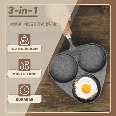 Чугунная сковорода для жарки яиц 3-в-1, черная Justup