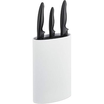 Ножовий блок овальний, тримач для ножів без комплекту, відсік для ножів зі щетиною, ВхШхГ 22 x 16,5 x 6,5 см, (Білий)