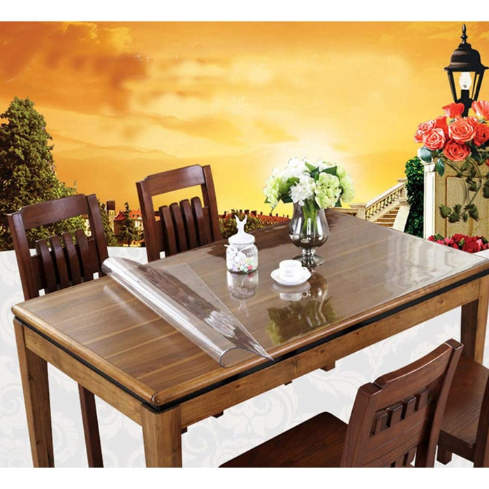 Прозора скатертина Ever Fairy, захисна плівка для столу з ПВХ 2,0 мм, килимок для кухні, їдальні, дерев&39яних меблів, захисний чохол (60 x 110 см) (прозора прямокутна 2 мм, 90 x 150 см (прямокутна))