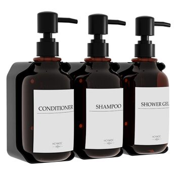 Набір з 3 дозаторів рідкого мила 500 мл з настінним тримачем, бурштиновий колір HCYWOC