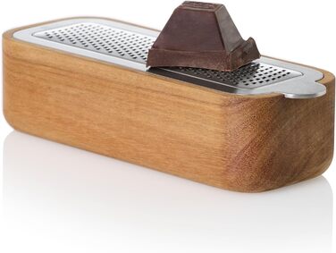 Терка мелкая с деревянным контейнером для сбора, прямоугольная, серебристая AdHoc