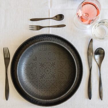 Серії Плитка Сучасний вінтажний набір посуду для 2 осіб у мавританському дизайні з матовою глазур'ю, столовий сервіз із 8 предметів із тарілками та мисками з високоякісної кераміки, керамограніту, чорного кольору, 934064