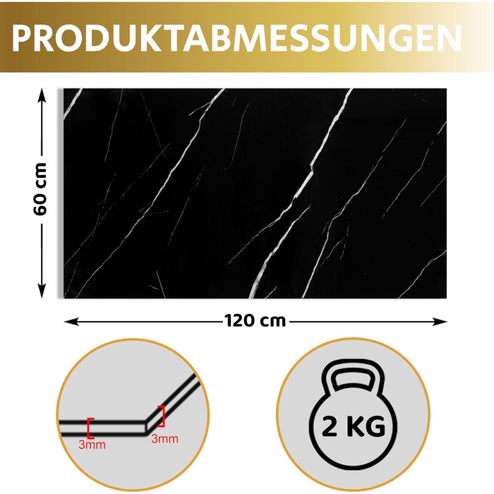 Стінові панелі AS Country Stone під мармур 60x120 см ПВХ-облицювання стіни з пластикових панелей для кухні, ванної кімнати тощо Панель кухонного фартуха (4 шт., чорний колір)