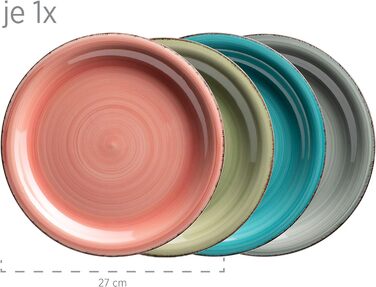 Вінтажний набір посуду з 16 предметів для 4 осіб, комбінований керамічний сервіз з ручним розписом, барвистий, керамограніт (зелений/рожевий/бірюзовий/димчасто-блакитний), 931499 Bel Tempo II