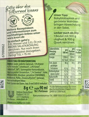 Заправка для салату Knorr у французькому стилі для смачної заправки для салату з натуральними інгредієнтами* 15 x 5 x 90 мл (8 г (150 упаковок))