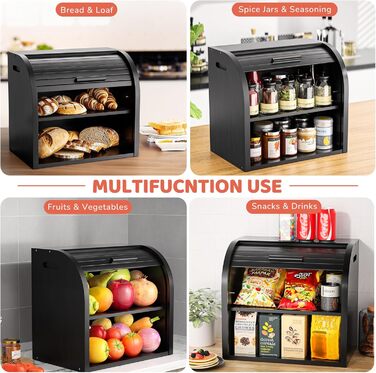 Бамбуковый хлебник 38 x 25 x 36 см черный G.a HOMEFAVOR