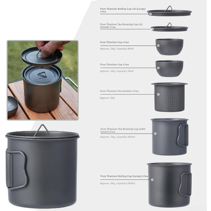 Легкий титановий похідний набір 5 предметів Posheliox