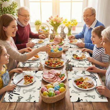Великодні серветки &quotЩасливого Великодня&quot з коричневим кроликом, набір з 4 шт. , 32x45 см, весняний різдвяний килимок, серветки, що миються, прикраса для кухні-вечірки (сірий, 32 x 45 см)