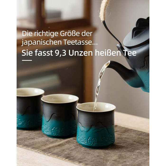 Набір японських чашок ZENS з 4-х, 240 мл естетичні рельєфні японські чашки для чаю матчу, китайська чашка без ручки, японська чашка традиційна, подарунки для любителів чаю, темно-синій (02-темно-зелений)