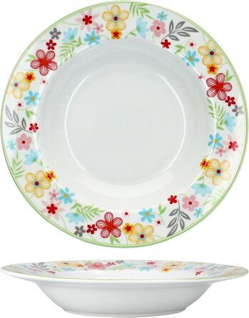 Набір столового посуду MamboCat Variant Floral з 12 предметів Барвистий порцеляновий посуд для 6 осіб 6 барвистих супових тарілок та 6 обідніх тарілок Обідні та глибокі тарілки для сніданку, обіду та вечері