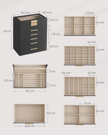 Органайзер для ювелирных изделий 6-уровневый, черный SONGMICS