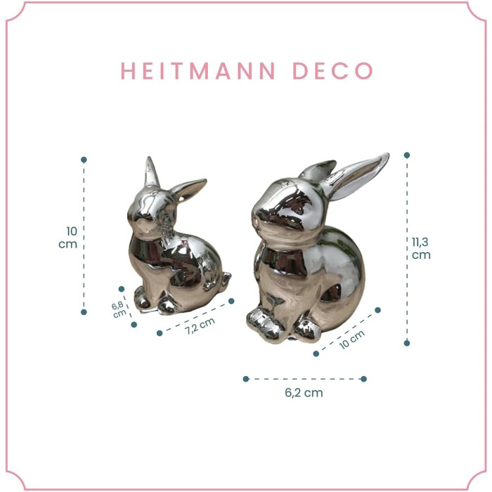 Набір декоративних елементів Heitmann керамічна пасхальна прикраса з порцеляновим ефектом, для встановлення, біла, приблизно 12,5 x 10,5 x 8 см (колір сріблястий кролик)