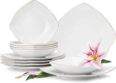 Набор посуды konsimo Combi на 12 персон Набор тарелок CARLINA Modern 36 предметов Столовый сервиз - Сервиз и наборы посуды - Комбинированный сервиз на 12 персон - Сервиз для семьи - Посуда Столовая посуда (набор тарелок 12 дней, золотые края)