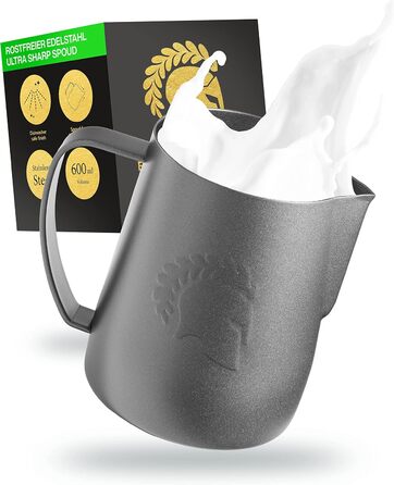 Глечик для молока Barista Legends з нержавіючої сталі 350 мл зі спеціальним носиком для лате-арту - Глечик для спінювання молока з високим глянцевим покриттям - Глечик для молока Barista з нержавіючої сталі - Аксесуари Barista (Ares Black)