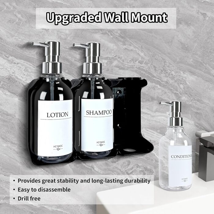 Набір з 3 дозаторів рідкого мила 500 мл з настінним тримачем, прозорий колір HCYWOC