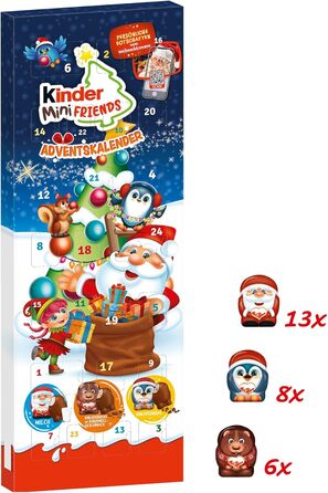 Адвент-календар 2025 із 27 шоколадними делікатесами, 164 г Mini Friends Kinder
