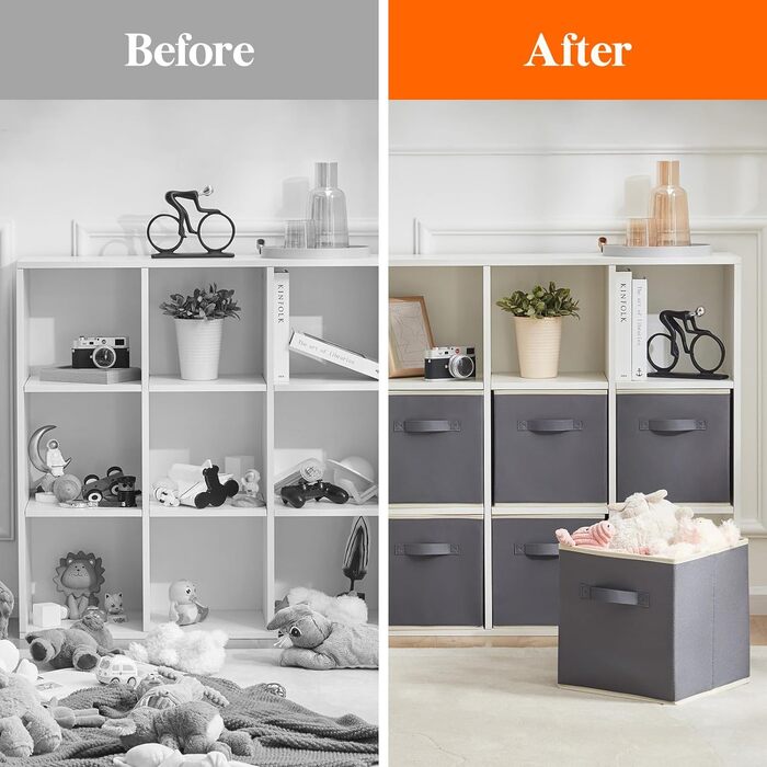 Складні кубики для зберігання Lifewit 6 шт. 18 л, середні декоративні тканинні ящики для зберігання з ручками для організації полиць шафи, 26,5 x 26,5 x 28 см, (сірий, 30x30x30 см)