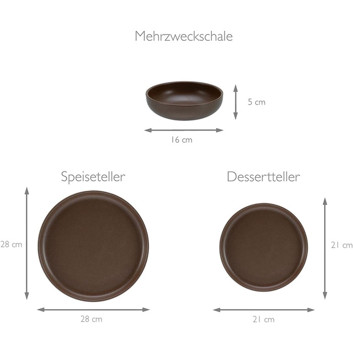 Набор посуды из 16 предметов, комбинированный набор керамогранита (коричневый, 12 предметов), 22978, Series Uno