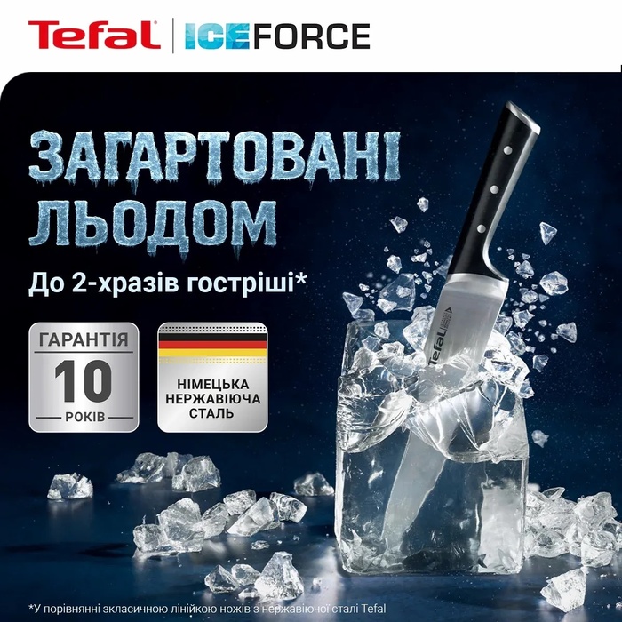 Набір ножів Tefal Ice Force, 2шт, нержавіюча сталь, пластик, чорний