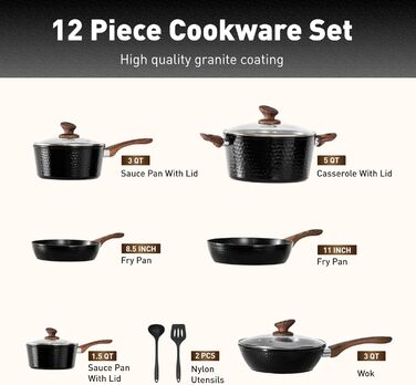 Набор кухонной посуды, 12 предметов, черный DishDelight