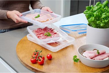 Набір контейнерів для зберігання продуктів EMSA Clip & Close, прямокутні, 5 x 0,8 л, коробки для зберігання, 100 герметичні, придатні для миття в посудомийній машині, морозильної камери та мікрохвильової печі, прозорі, сині, зроблені в Німеччині, N10307 (