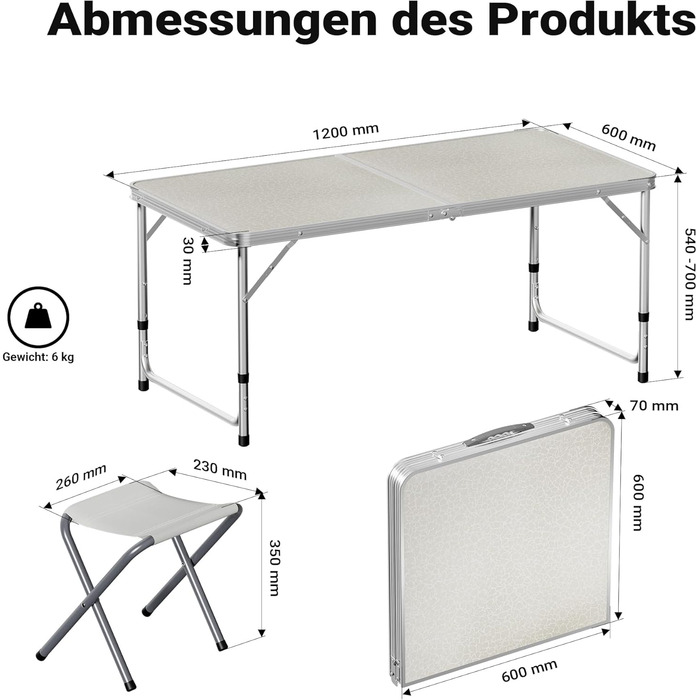 Раскладной кемпинговый стол 120 x 60 x 70 см Wiltec