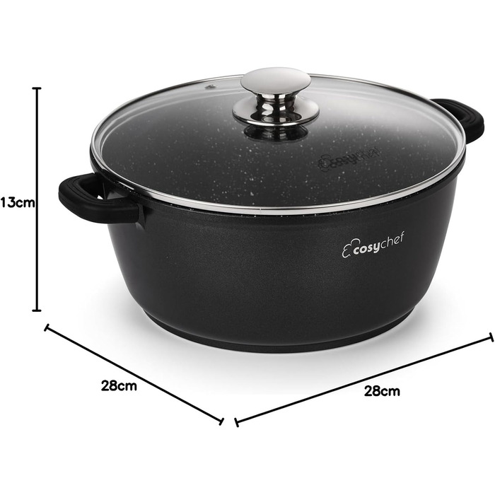 Набір посуду CosyChef Leia 28 см - Набір з 2 предметів посуду зі скляною кришкою та антипригарним покриттям - Підходить для всіх типів плит, включаючи індукційні - Без ПФОК