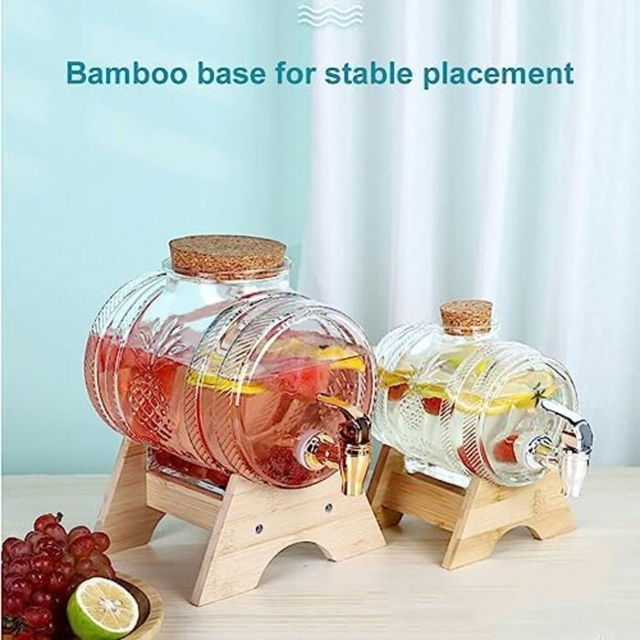 Диспенсер для напоїв скляний з краном та дерев'яною підставкою 3 л Generisch