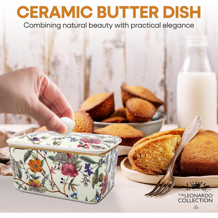 Маслянка з кришкою, китайська кераміка, з гарними акварельними мотивами, дизайн від Jennifer Rose Gallery для Busy Bees (кремові кольори)