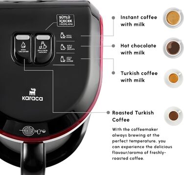 Турецька кавоварка KARACA Hatr Hups Машина для підігріву молока, на 5 осіб, повністю автоматична кавоварка, турецький мокко з молоком, гарячий шоколад, розчинна кава з молоком, тепле молоко (червоне.)
