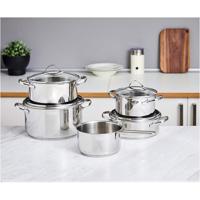 Набір посуду Kitchen-Profi Basics з 11 предметів з нержавіючої сталі для індукції з кришками, сріблястий (9 предметів)