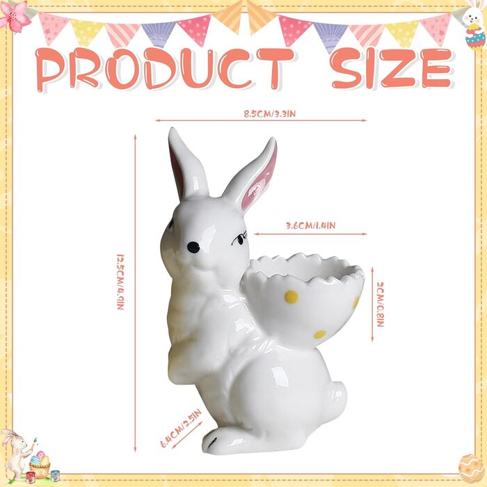 Набір із 2 порцелянових стаканчиків для яєць на Великдень, керамічні стаканчики для яєць у формі кролика, кумедні, креативні тарілки для пасхальних яєць у формі кролика, можна мити в посудомийній машині, підставка для варених яєць, великодні подарунки (C 