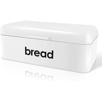 Хлібниця Herogo, хлібниця з відкидною кришкою, вінтажна металева коробка для зберігання хліба, тостів, печива, велика місткість і сучасний дизайн (42 x 22,5 x 16 см) (білий)