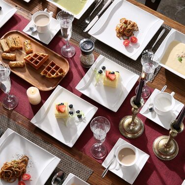 Серія Amparo, 30 шт. Кремово-білий порцеляновий столовий сервіз з кавовим сервізом, десертна тарілка, супова тарілка та плоска тарілка на 6 персон (60 шт. (сервіз для 12), Carina - біла)