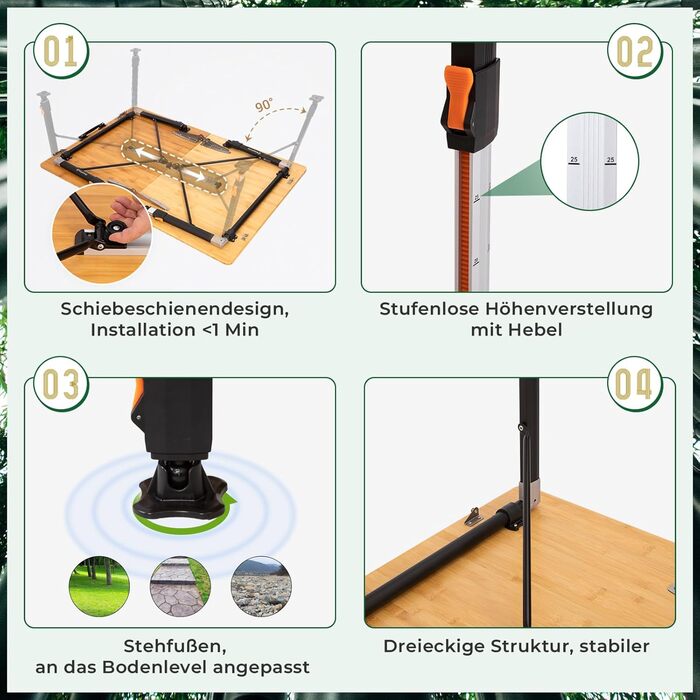 Складний бамбуковий стіл для кемпінгу 120 x 80 см KingCamp