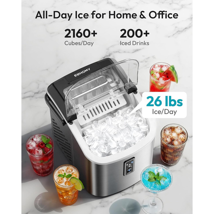 Компактный льдогенератор 1,1 л серебряный EUHOMY